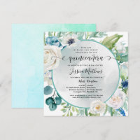 Elegant Quinceañera in Aqua Turquoise Teal Floral 