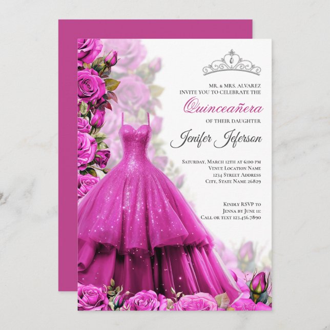 Elegant Quinceanera Invitation (Front/Back)