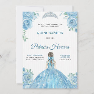 Elegant quinceanera Invitation blue floral theme