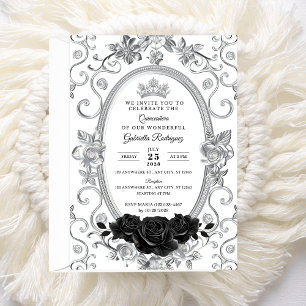 Elegant Quinceañera Invitation Floral Black Z2