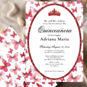 Elegant Quinceanera Invitation Red Butterflies