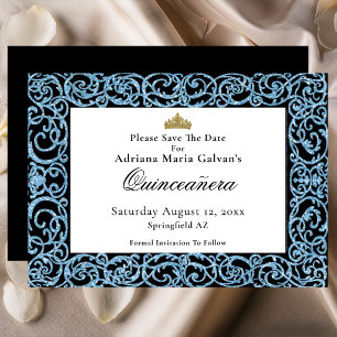 Elegant Quinceanera Light Blue Scrollwork  Save The Date