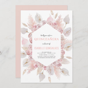 Elegant QUINCEAÑERA Modern Boho Watercolor Blush Invitation