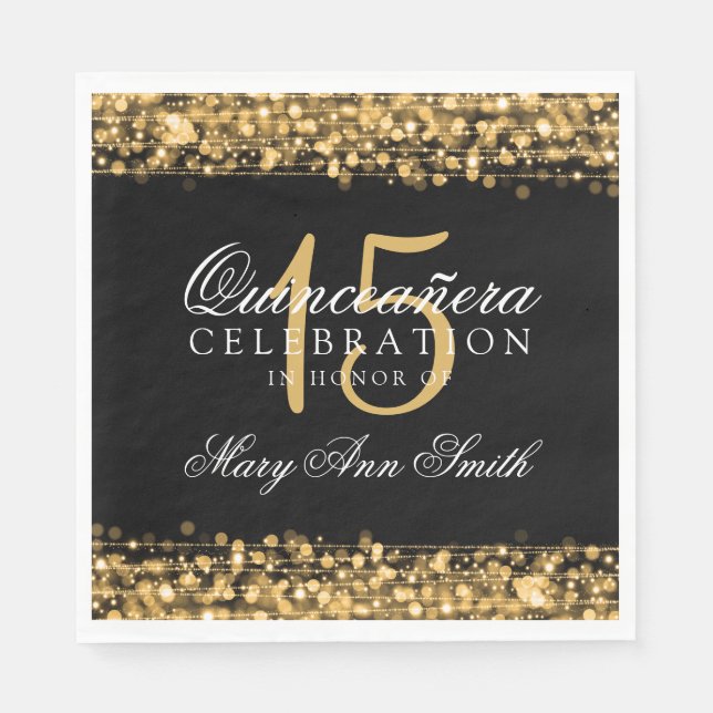 Elegant Quinceanera Party Sparkles Gold Napkin (Front)