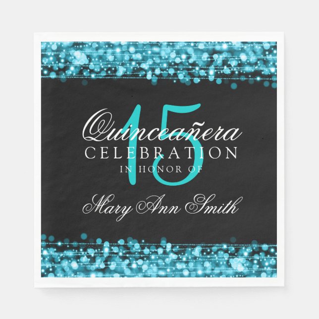 Elegant Quinceanera Party Sparkles Turquoise Napkin (Front)