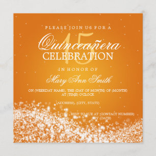 Elegant Quinceanera Party Sparkling Wave 2 Orange Invitation