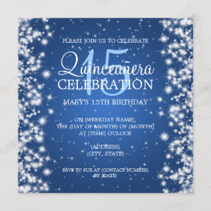 Elegant  Quinceañera Party Winter Sparkle 2 Blue Invitation