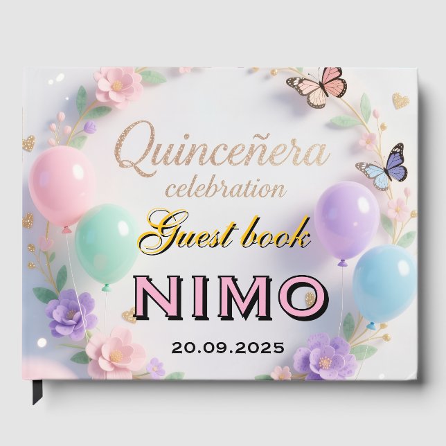 Elegant Quinceañera personalized name and date Guest Book (Front)