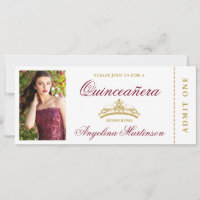 Elegant Quinceanera Photo Burgundy and Gold Ticket