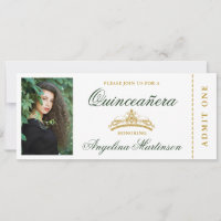 Elegant Quinceanera Photo Green and Gold Ticket