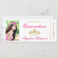 Elegant Quinceanera Photo Hot Pink and Gold Ticket