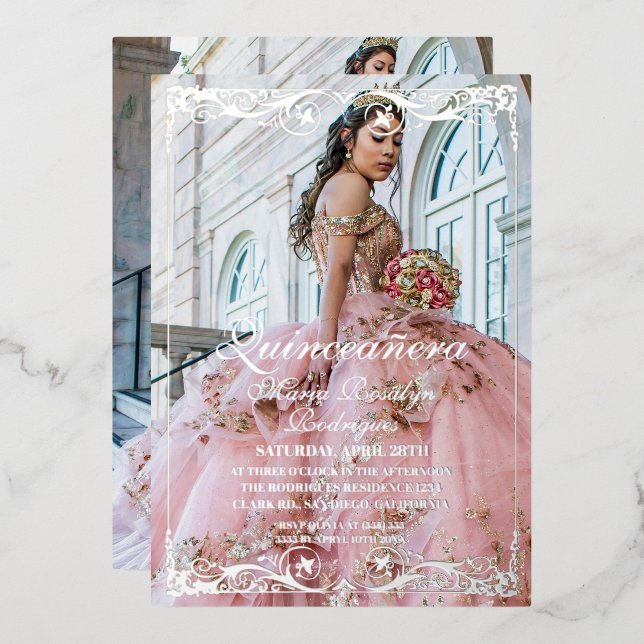 Elegant Quinceanera  Photo Invitation (Front/Back)