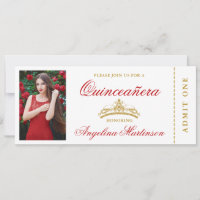 Elegant Quinceanera Photo Red and Gold Ticket