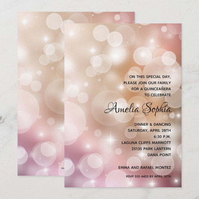 Elegant Quinceañera Pink Blush Bokeh Invitations (Front/Back)