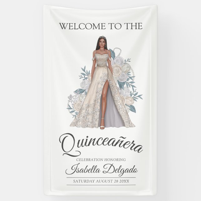 Elegant Quinceanera Princess Diamond Glitter Gown Banner (Vertical)
