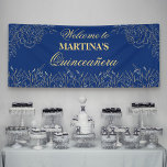 Elegant Quinceanera Royal Blue Gold Floral Welcome Banner<br><div class="desc">Personalize this Welcome Banner for your elegant Quinceanera birthday party. The template is set up ready for you to add the special young woman's name and you can also edit the event from Quinceanera to Sweet 15 or 15th Birthday Party, for example, if you wish. Using a trendy dark royal...</div>