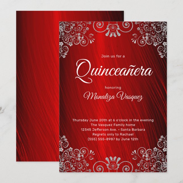 Elegant Quinceañera Ruby Red 15th Birthday Invitation (Front/Back)