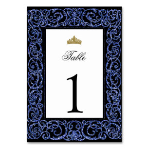 Elegant Quinceanera Table Number Blue Scrollwork
