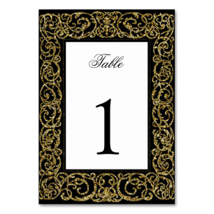 Elegant Quinceanera Table Number Gold Scrollwork