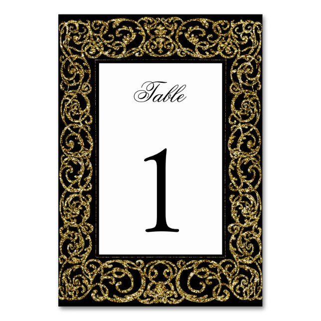 Elegant Quinceanera Table Number Gold Scrollwork (Front)