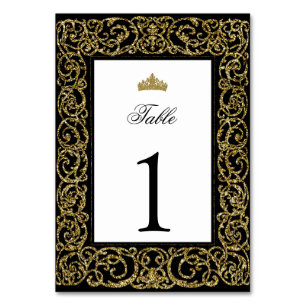 Elegant Quinceanera Table Number Gold Scrollwork
