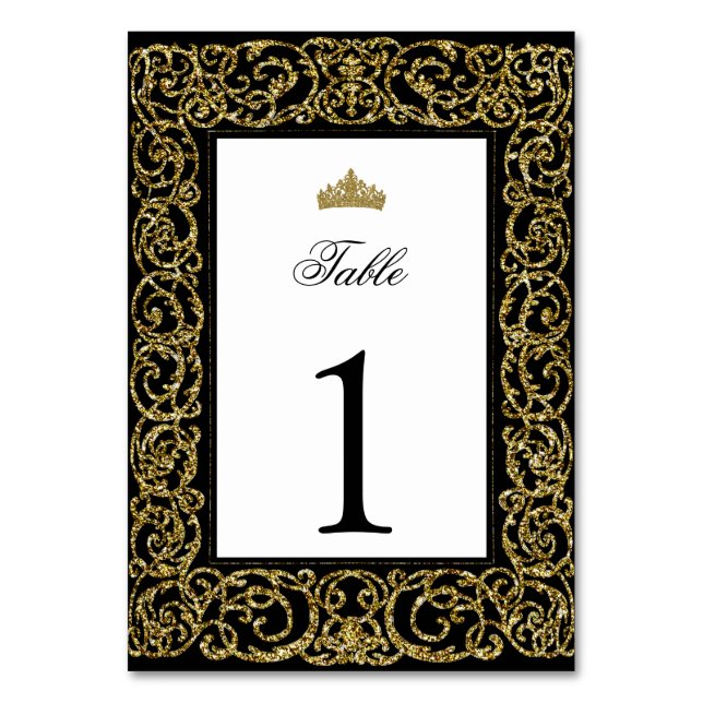 Elegant Quinceanera Table Number Gold Scrollwork (Front)