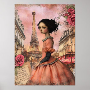 Elegant Quirky Victorian Gothic Girl In Paris Poster