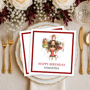 Elegant Quirky Woman Deep Red Script Birthday Napk Napkin