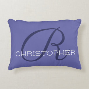 Elegant R Initial Name Stylish Periwinkle Blue Accent Pillow