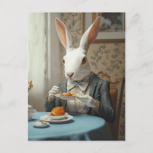 Elegant Rabbit at Tea Time Postcard