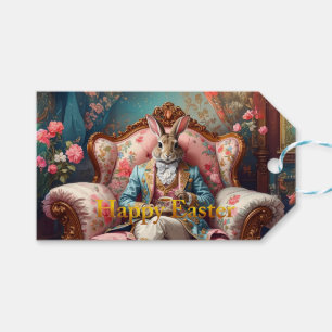 Elegant rabbit Drinking Tea Happy Easter Gift Tags
