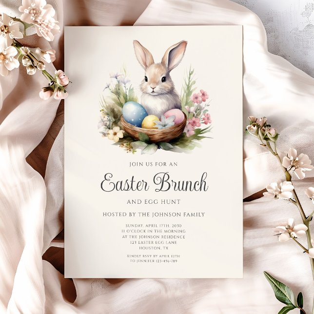 Elegant Rabbit Egg Hunt And Easter Brunch  Invitation (Elegant Rabbit Egg Hunt And Easter Brunch Invitation)