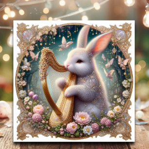 Elegant Rabbit Flowers Music Art Nouveau Holiday Card
