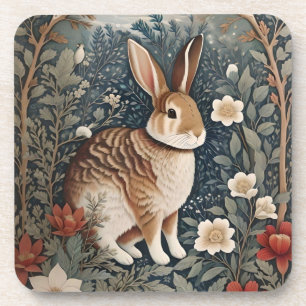 Elegant Rabbit Framed By Flowers and Leaves Coaster