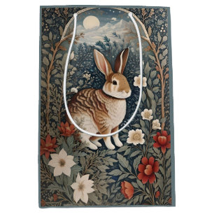 Elegant Rabbit Framed By Flowers and Leaves Medium Gift Bag