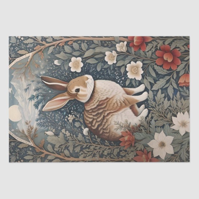 Elegant Rabbit Framed By Flowers and Leaves Tissue Paper (Front)