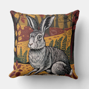 Elegant Rabbit in Autumn Forest Throw Pillow
