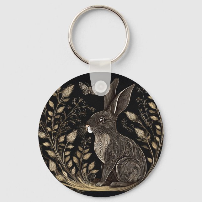 Elegant Rabbit in Black and Beige Keychain (Front)