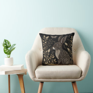 Elegant Rabbit in Black and Beige Throw Pillow