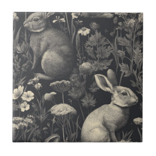 Elegant Rabbit Toile Floral Vintage Pattern (10) Tile