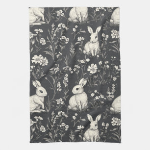 Elegant Rabbit Toile Floral Vintage Pattern (1) Kitchen Towel