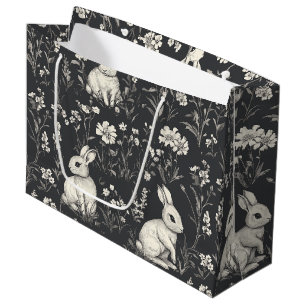 Elegant Rabbit Toile Floral Vintage Pattern (1) Large Gift Bag