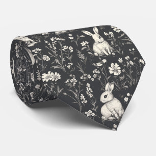 Elegant Rabbit Toile Floral Vintage Pattern (1) Tie
