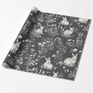 Elegant Rabbit Toile Floral Vintage Pattern (3) Wrapping Paper