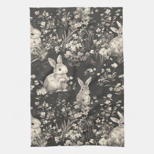 Elegant Rabbit Toile Floral Vintage Pattern (4) Kitchen Towel