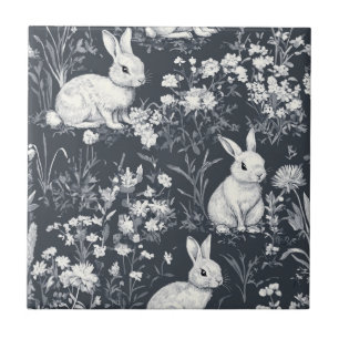 Elegant Rabbit Toile Floral Vintage Pattern (5) Tile
