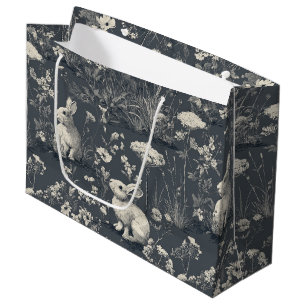 Elegant Rabbit Toile Floral Vintage Pattern (6) Large Gift Bag