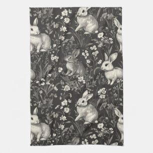 Elegant Rabbit Toile Floral Vintage Pattern (7) Kitchen Towel