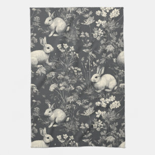 Elegant Rabbit Toile Floral Vintage Pattern (8) Kitchen Towel