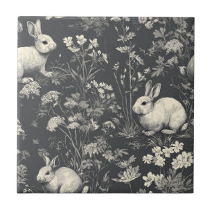 Elegant Rabbit Toile Floral Vintage Pattern (8) Tile